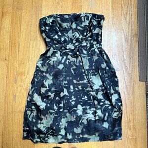 Theory 100% Silk Strapless Mini Dress Pockets Camo Print Size 4